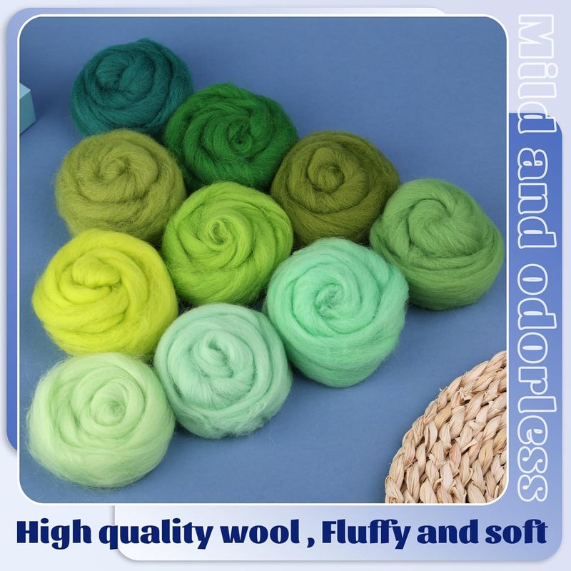 Mayboos 10 Colors Needle Felting Wool, Fiber Wool Yarn Roving, Spinning Wool Roving for Needle Felting, DIY Hand Spinning 10g/Color (Cool Colors) - Image 3